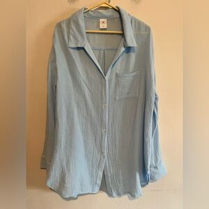 3/$20 Shade & Shore Light Blue Cotton Gauze Button Down Shirt Swim Coverup Med